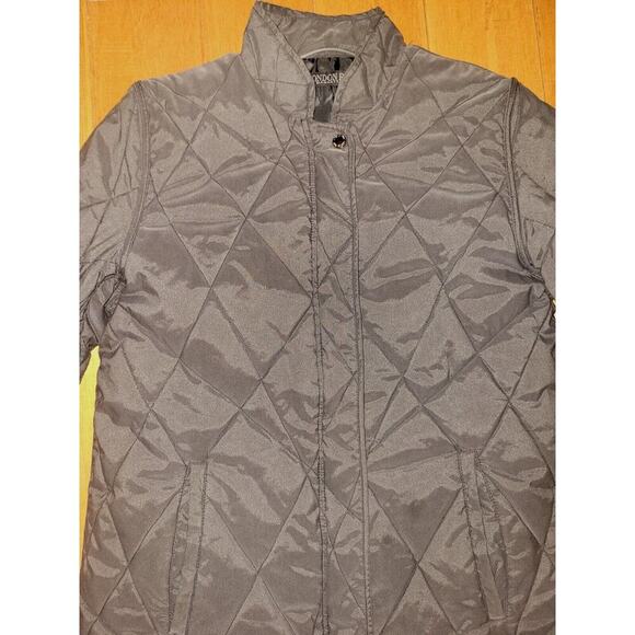 London Fog Manhattan Quilted Coat Jacket Grey Size M Full Zip Button Up - Picture 2 of 5